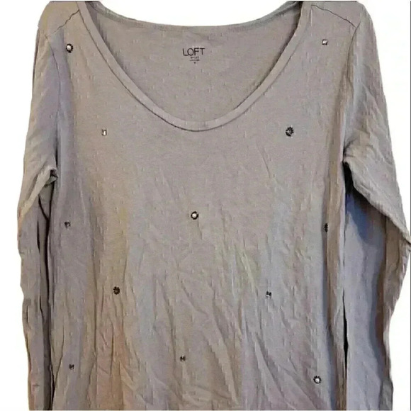 Loft Women's Loft Thin Grey Pullover Top Medium Studded - Picture 1 of 4
